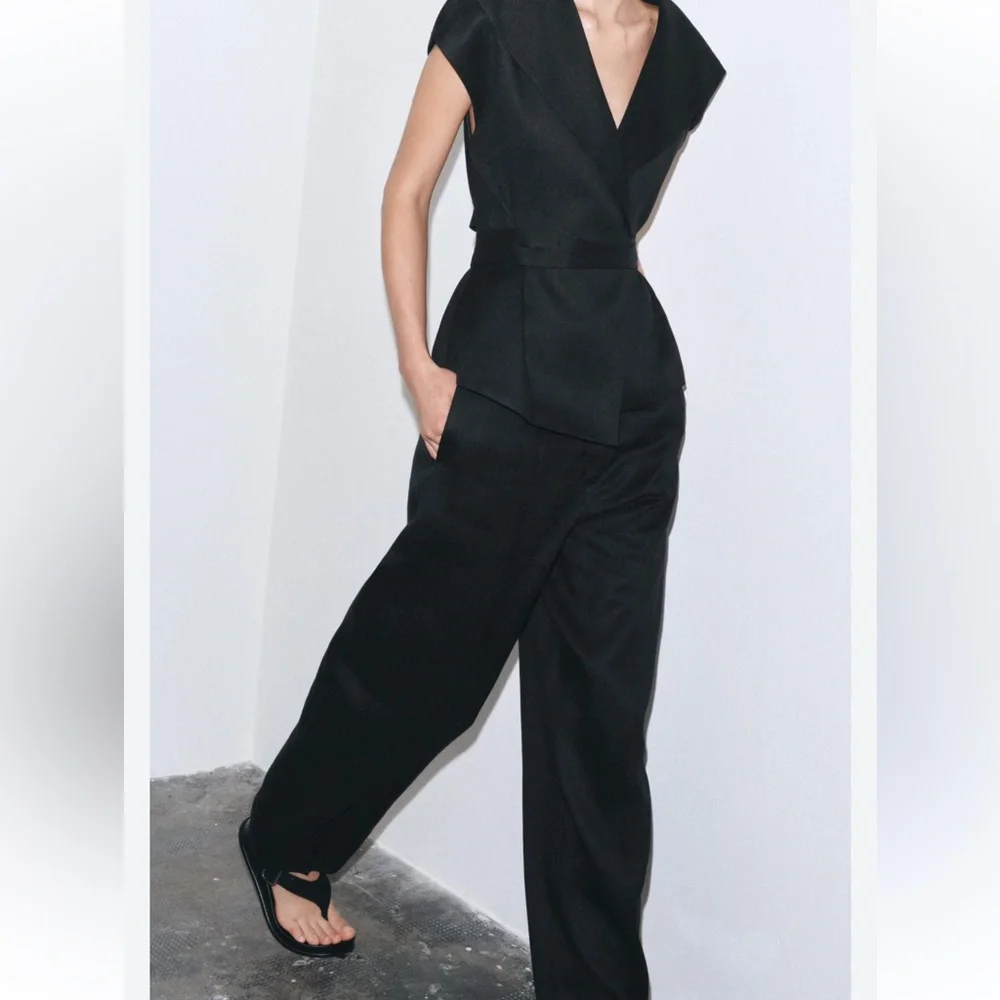 ZARA BLACK LINEN PANTS ZW COLLECTION SIZE M - Picture 3 of 5